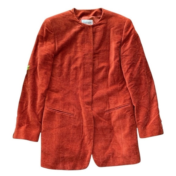 Vtg Emanuel Ungaro Chenille Collarless Buttoned Jacket Rust Orange Size US4 EU38 - Picture 1 of 9